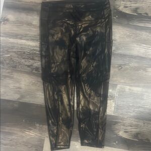 Zyia Black and Gold Tie-Dye Leggings